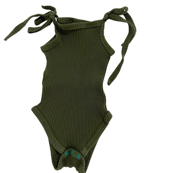 Hunter Green Tie Strap Ribbed Sleeveless Bodysuit Size 80 - Picture 1 of 2